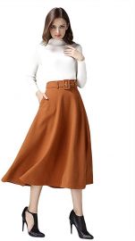 Women s Vintage High Waist Skirt A-line Flare Midi Skirt with Belt at Amazon