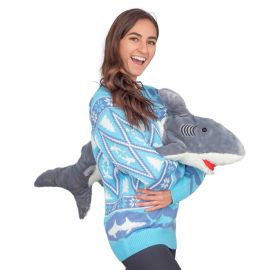 Women39s 3D Shark Plushie Ugly Christmas Sweater at Ugly Christmas Sweater