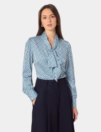 Women39s Blue amp Green Geometric Satin Pussybow Blouse Hawes amp Curtis at Hawes & Curtis