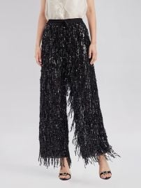 Women39s Glamorous Sequin Fringe Elastic-Waist Straight Wide Leg Pants RICHRADIQS at Rich Radi Qs