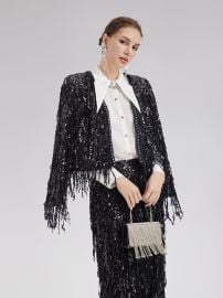Women39s Glamorous Sequined Beaded Fringe Cropped Jacket RICHRADIQS at Rich Radi Qs