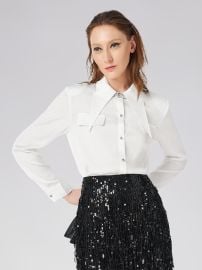 Women39s Pointed Collar White Slim Fit Shirt Simple Long Sleeved Blouse RICHRADIQS at Rich Radi Qs
