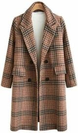Womenaposs Winter Oversize Lapel Collar Woolen Plaid Double Breasted Pea Coat Cml eBay at eBay