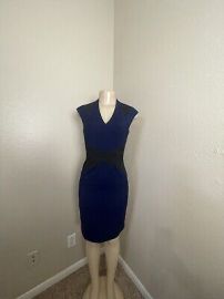 Womens Antonio Melani Career Blue V Neck Gray Sleeveless Dress Size 2 eBay at eBay