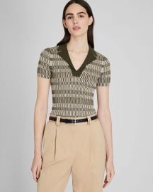 Womens Beige Mix Ribbed Johnny Collar Sweater Tee US at Club Monaco