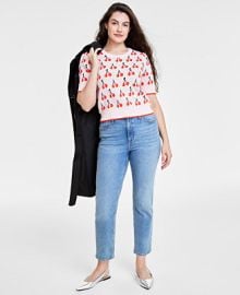 Womens Cherry Jacquard Elbow-Sleeve Sweater Created for Macys - Macys at Macys