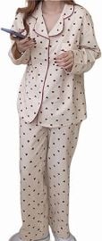 Womens Cotton Flannel Pajama Set Cute Heart Pjs Long Sleeve Button Down Shirt and Long Pants Warm Sleepwear at Amazon