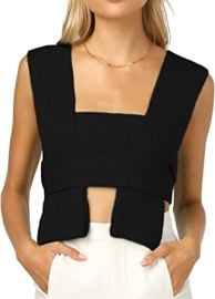 Womens Crop Sweater Top Sleeveless Tie Strappy Backless Knitted V Neck Casual Jumper Crop Tank Cami Vest Top OneSize Black at Womens Clothing store at Amazon