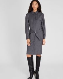 Womens Dark Grey Mix Wool Flannel Midi Shirt Dress US at Club Monaco