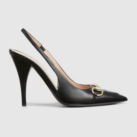 Womens Horsebit slingback pump in black leather US at Gucci