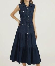 Womens Lapel Single Breasted Elastic Waist Denim Dress Sleeveless Shirt Slim Fit eBay at eBay