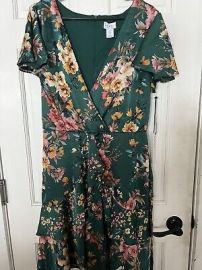 Womens NWT Nicole Miller Size 14 Green Floral Ruffle Dress at eBay