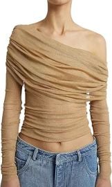 Womens Off Shoulder Long Sleeve Top Ruched Mesh Sexy Crop Shirt Slash Neck Slim Fit See Through Sheer Tee Tops at Amazon
