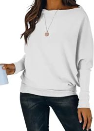 Womens Oversized Dolman Long Sleeve Boat Neck Tops Casual Loose Fit Ribbed Knit Shirts Lightweight Sweater at Womens Clothing store at Amazon