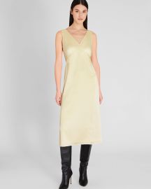 Womens Pale Yellow Deconstructed Satin Slip Midi Dress US at Club Monaco