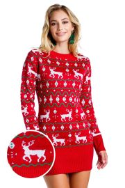 Womens Red Reindeer Christmas Sweater Dress at Tipsy Elves