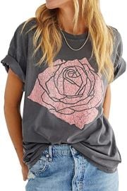 Womens Rose Graphic Tee T Shirt Loose Fit Summer Short Sleeve Boyfriend Casual Crew Neck Tops at Amazon