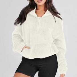 Womens Sherpa Half Zip Sweatshirts Oversized Pullover Long Sleeve Quarter Zip Up Hoodies Fuzzy Fleece Sweaters at Amazon