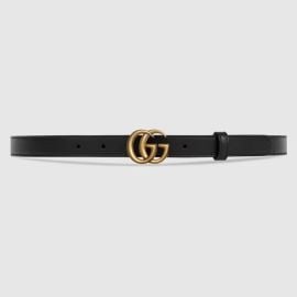 Womens Slim Black Leather Belt With Double G Buckle US at Gucci