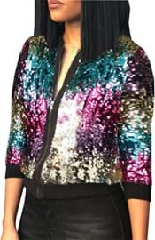 Womens Sparkly Short Jackets Long Sleeve Sequins Zipper Party Clubwear Outwear Coats at Amazon