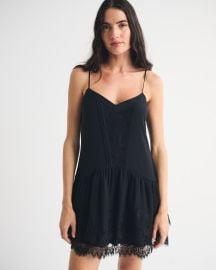 Womens V-Neck Lace Ruffle Mini Dress Womens Clearance Abercrombiecom at Abercrombie & Fitch
