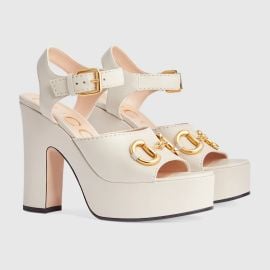 Womens platform sandal with Horsebit in white leather US at Gucci