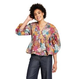 Womenx27s Anemone Floral Scallop Edge Wrap Top - Kika Vargas X Target Pinkbluegold Target at Target