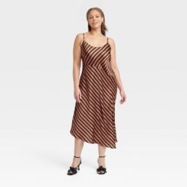 Womenx27s Asymmetrical Midi Slip Dress - A New Day Brown Striped 3x Target at Target