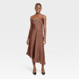 Womenx27s Asymmetrical Midi Slip Dress - A New Day Brown Striped M Target at Target