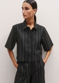 Womenx27s Black Fluid Crop Pinstripe Shirt MEEM at Me + Em