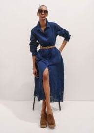 Womenx27s Blue Cotton Broderie Border Maxi Shirt Dress Belt MEEM at Me + Em