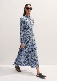 Womenx27s Blue Graphic Ribbon Floral Print Midi Dress MEEM at Me + Em