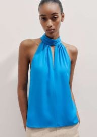 Womenx27s Blue Silk Halterneck Top Tie MEEM at Me + Em