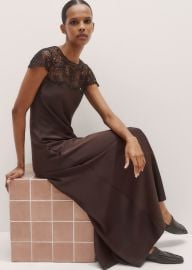 Womenx27s Brown Lace Trim Bias Cut Maxi Dress MEEM at Me + Em