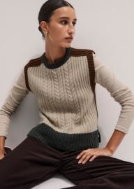 Womenx27s Brown Merino Cashmere Patched Cable Vest Snood MEEM at Me + Em