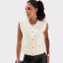 Womenx27s Button Down Sweater Vest - LASCANA - Ivory Solid 46 Target at Target