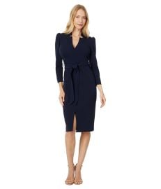 Womenx27s Calvin Klein LS V-Neck Front Slit Sheath With Self Tie Belt com at Zappos