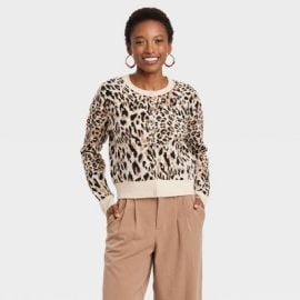 Womenx27s Cozy Knit Cardigan - A New Day Brown Leopard Print M Target at Target