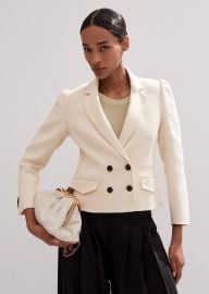 Womenx27s Cream Cotton Herringbone Fitted Short Blazer MEEM at Me + Em