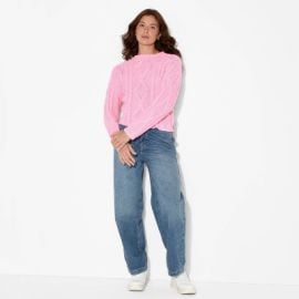 Womenx27s Crewneck Cotton Cable Pullover Sweater - Wild Fable Vibrant Pink XXS Target at Target