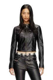 Womenx27s Cropped distressed biker jacket Black Diesel at Diesel