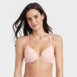 Womenx27s Fishnet Lace Racerback Bra - Auden Pink 36C Front Clasp Adjustable Strap Lightly Lined Target at Target