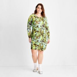 Womenx27s Floral Print Long Sleeve Ruched Bodycon Mini Dress - Future Collective With Gabriella Karefa-johnson Green 4x Target at Target