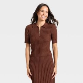 Womenx27s Half Zip Pullover Sweater - A New Day Brown M Target at Target