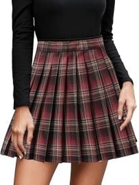 Womenx27s High Waist Pleated Mini Skirt Skater Tennis Skirt Plaid A-Line Uniform Mini Skirt at Womens Clothing store at Amazon