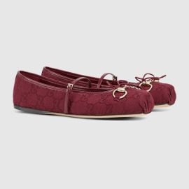Womenx27s Horsebit ballet flat in Rosso Ancora red Oginal GG canvas US at Gucci