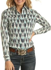 Womenx27s Ikat Print Long Sleeve Snap Shirt Rock and Roll Denim at Rock and Roll Denim