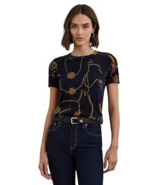 Womenx27s Lauren Ralph Lauren Print Cotton-Blend Short-Sleeve Sweater com at Zappos