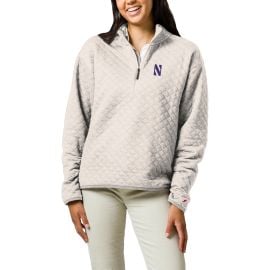 Womenx27s League Collegiate Wear Cream Northwestern Wildcats Highland Quilted Quarter-Zip Pullover Top at Northwestern