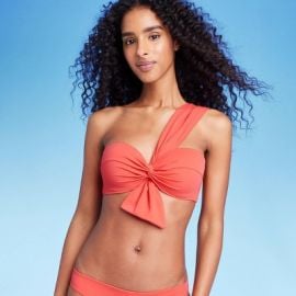 Womenx27s Lightly Lined One Shoulder Twist-front Bow Tail Bikini Top - Shade amp Shore Red Target at Target